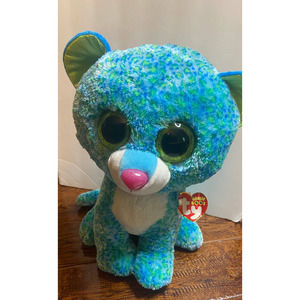 TY Beanie Boo Collection LEONA Jumbo Teal Spotted Leopard Cat
